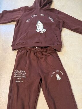 Unbranded Brown Prayer Graphic Hoodie & Jogger Set